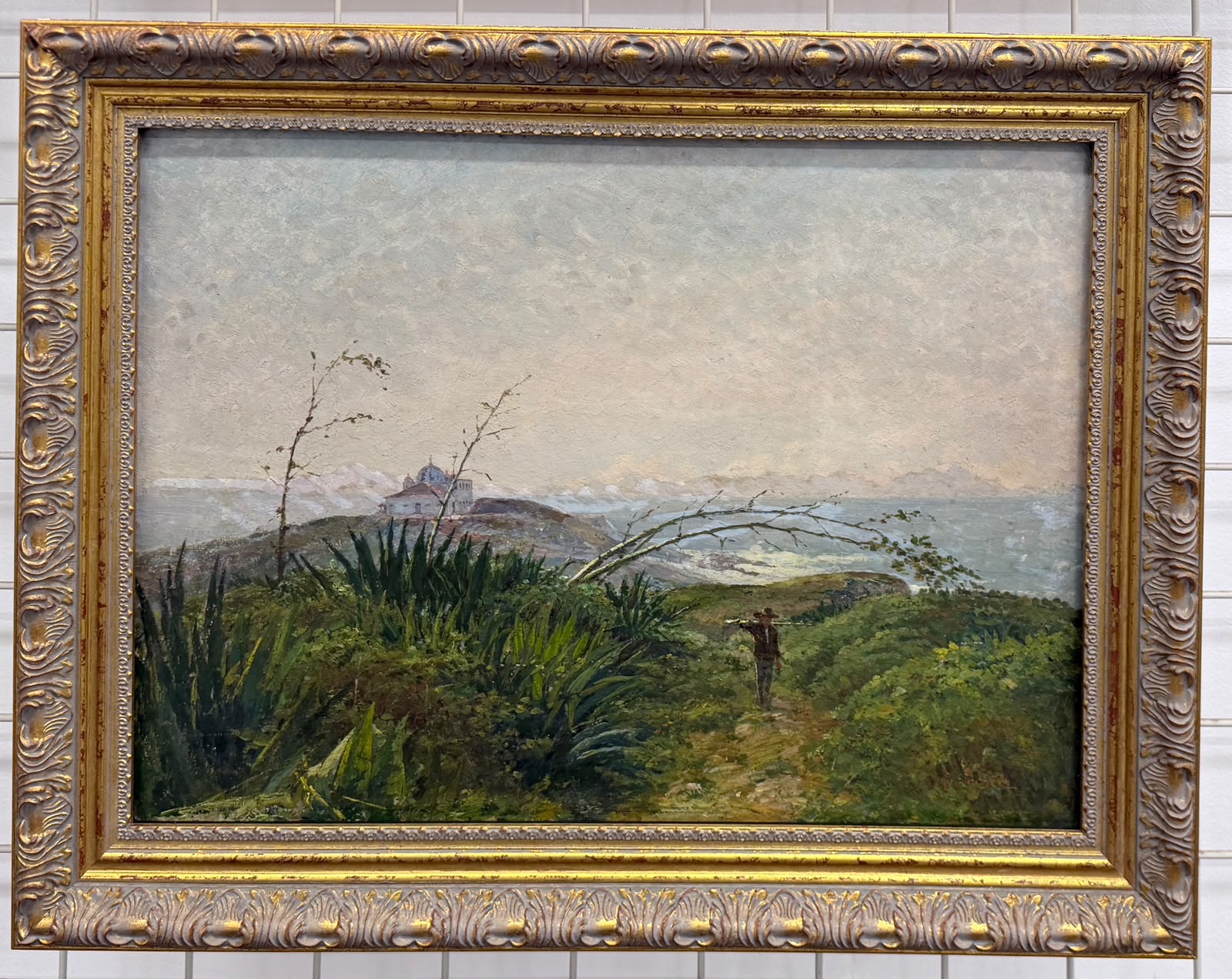 Obra de paisagem com moldura dourada clássica